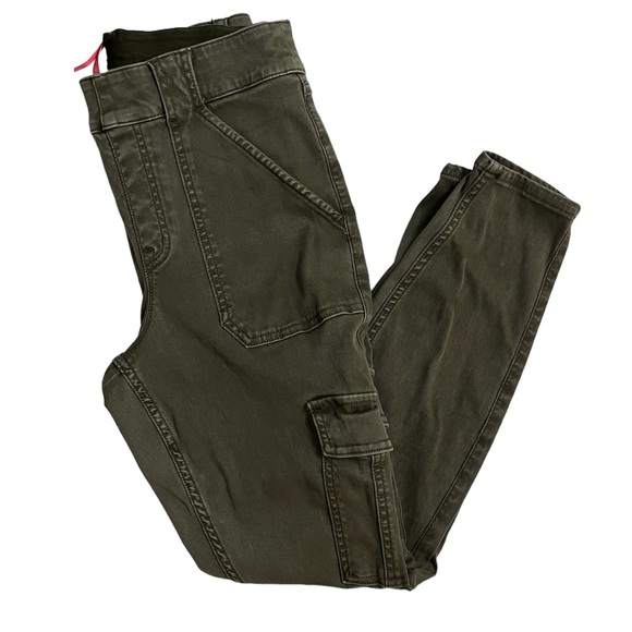 Spanx Army Green Stretch Twill Ankle Cargo Safari Pants Large - Picture 3 of 4